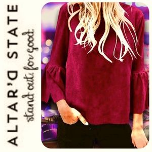 NWT Altar’d State Cranberry Faux Suede 3/4 Sleeve Top.  Size small